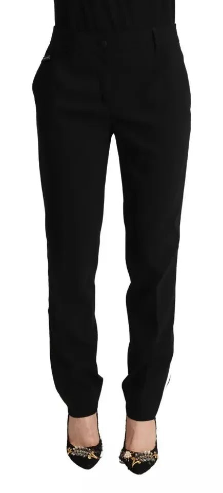 Dolce & Gabbana Black White Stripes Wool Tapered Pants - Zeiniez