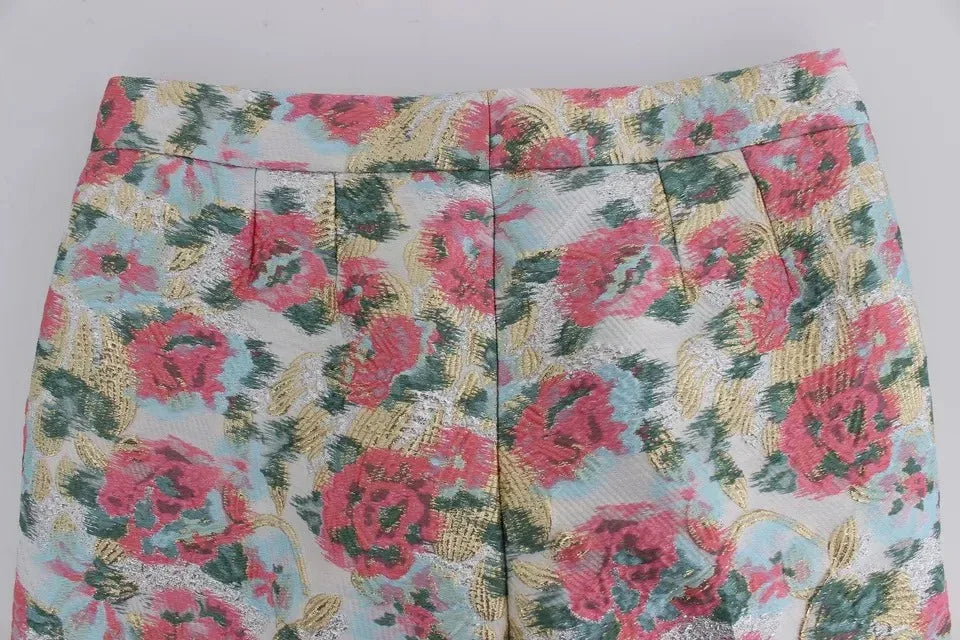 Dolce & Gabbana White Pink Floral Brocade Pants - Zeiniez