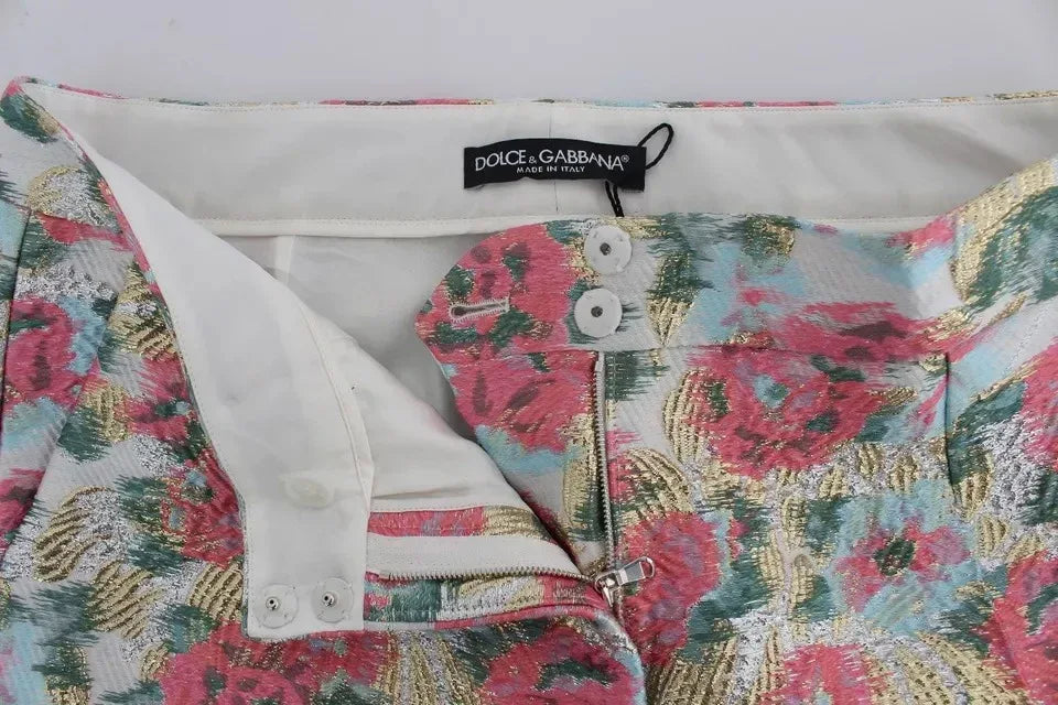 Dolce & Gabbana White Pink Floral Brocade Pants - Zeiniez