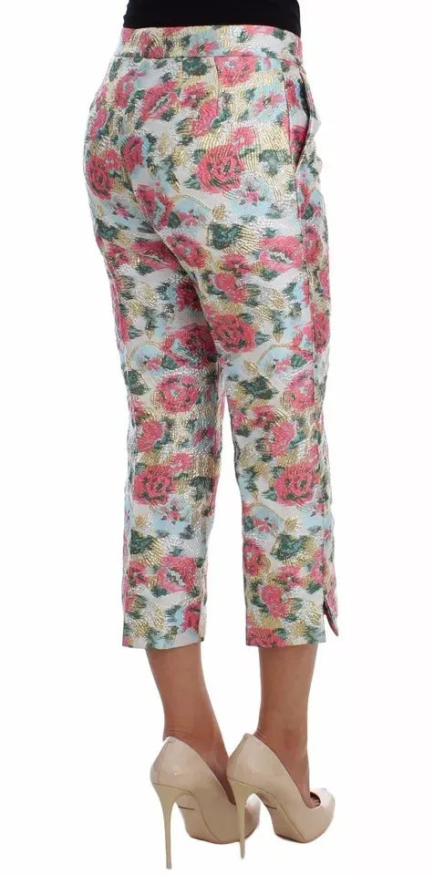 Dolce & Gabbana White Pink Floral Brocade Pants - Zeiniez