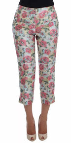 Dolce & Gabbana White Pink Floral Brocade Pants - Zeiniez