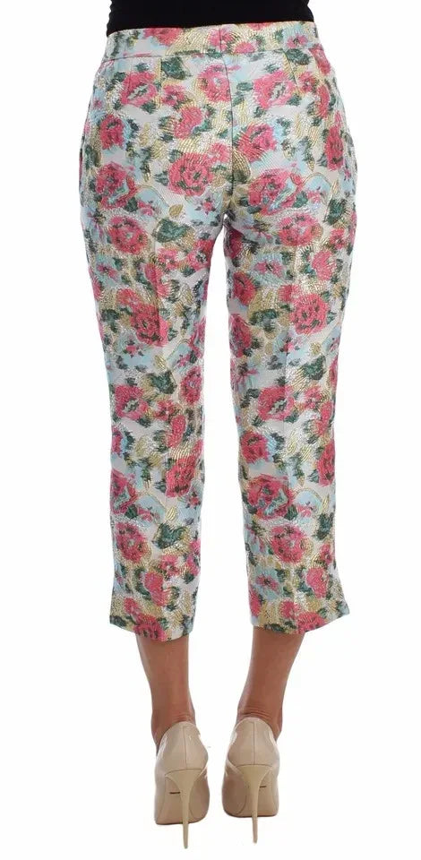 Dolce & Gabbana White Pink Floral Brocade Pants - Zeiniez