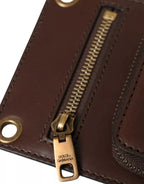 Dolce & Gabbana Brown Calf Leather Zip Logo Shoulder Neck Strap Wallet - Zeiniez