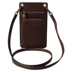 Dolce & Gabbana Brown Calf Leather Zip Logo Shoulder Neck Strap Wallet - Zeiniez