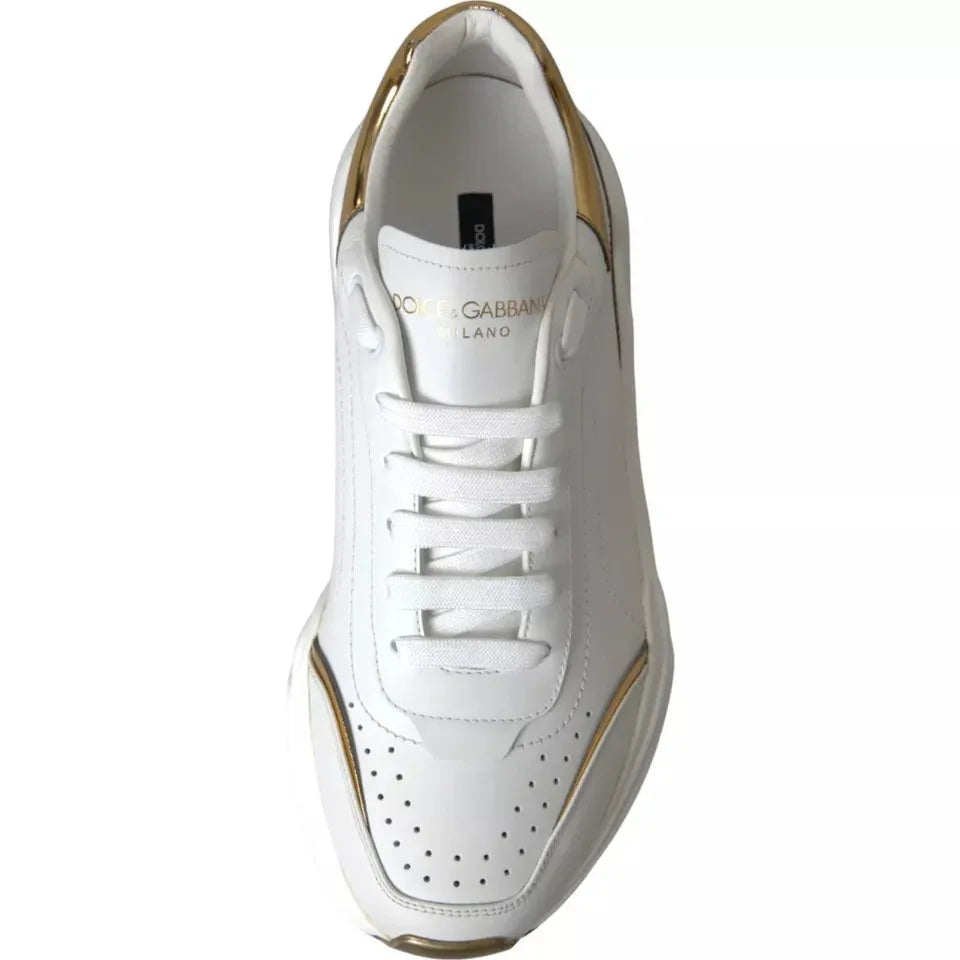 Dolce & Gabbana White Gold DAYMASTER Leather Sneakers Men Shoes - Zeiniez