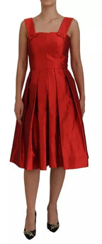Dolce & Gabbana Red A-line Pleated Midi Satin Silk Dress - Zeiniez