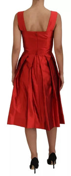 Dolce & Gabbana Red A-line Pleated Midi Satin Silk Dress - Zeiniez