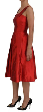 Dolce & Gabbana Red A-line Pleated Midi Satin Silk Dress - Zeiniez