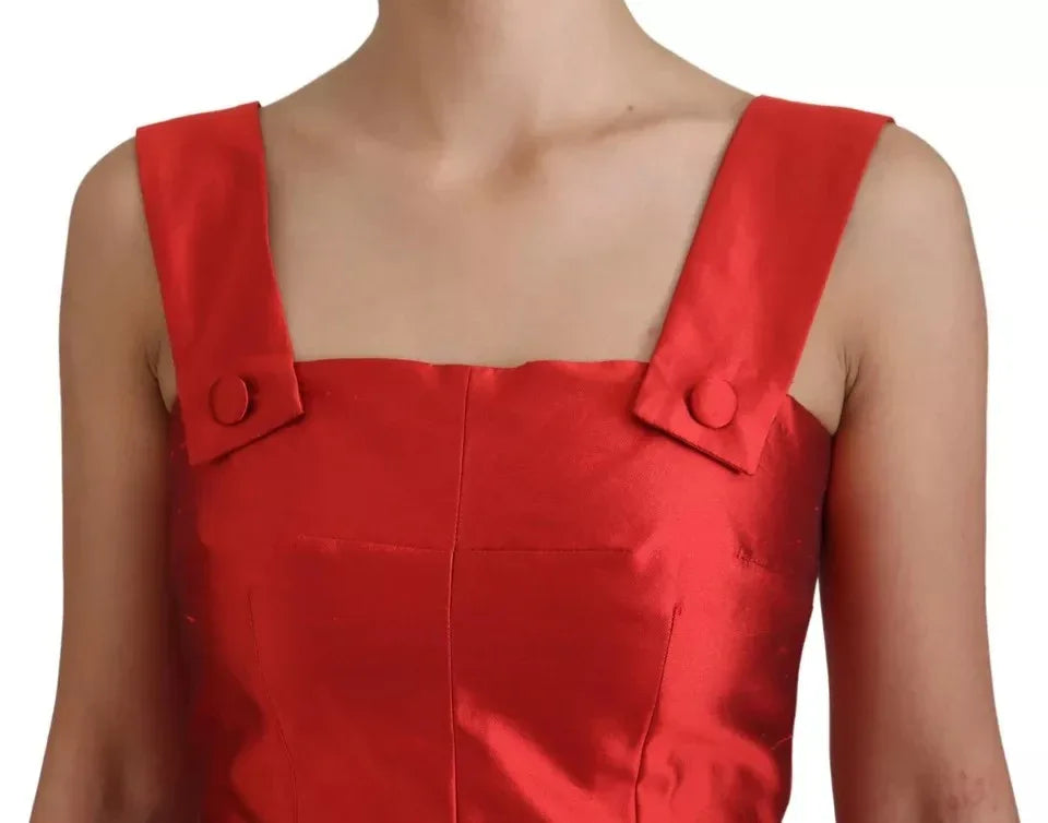Dolce & Gabbana Red A-line Pleated Midi Satin Silk Dress - Zeiniez