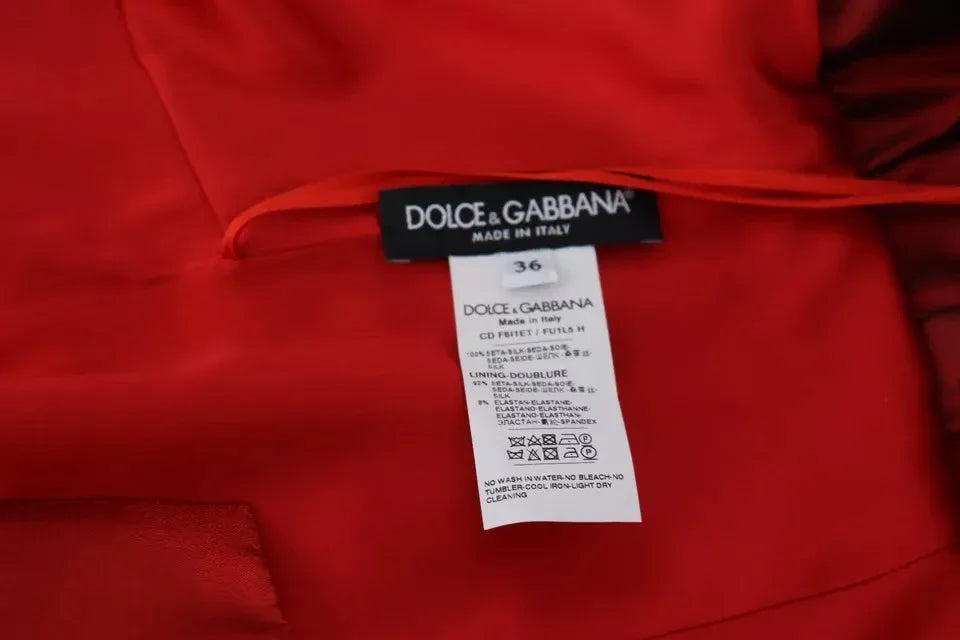 Dolce & Gabbana Red A-line Pleated Midi Satin Silk Dress - Zeiniez