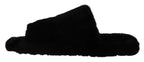 Dolce & Gabbana Black Polyester Faux Fur Mens Flats Sandals Shoes - Zeiniez