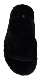 Dolce & Gabbana Black Polyester Faux Fur Mens Flats Sandals Shoes - Zeiniez