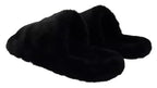 Dolce & Gabbana Black Polyester Faux Fur Mens Flats Sandals Shoes - Zeiniez