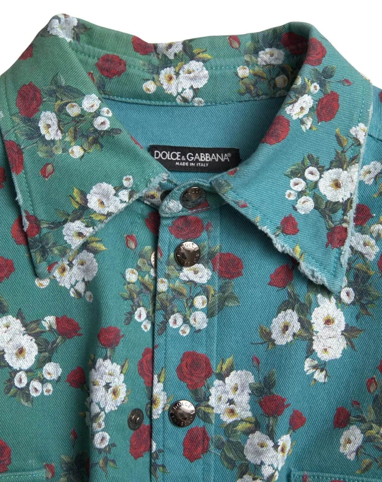 Dolce & Gabbana Blue Floral Cotton Button Down Denim Shirt - Zeiniez