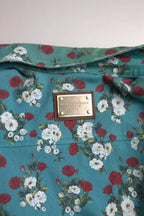 Dolce & Gabbana Blue Floral Cotton Button Down Denim Shirt - Zeiniez