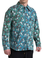 Dolce & Gabbana Blue Floral Cotton Button Down Denim Shirt - Zeiniez