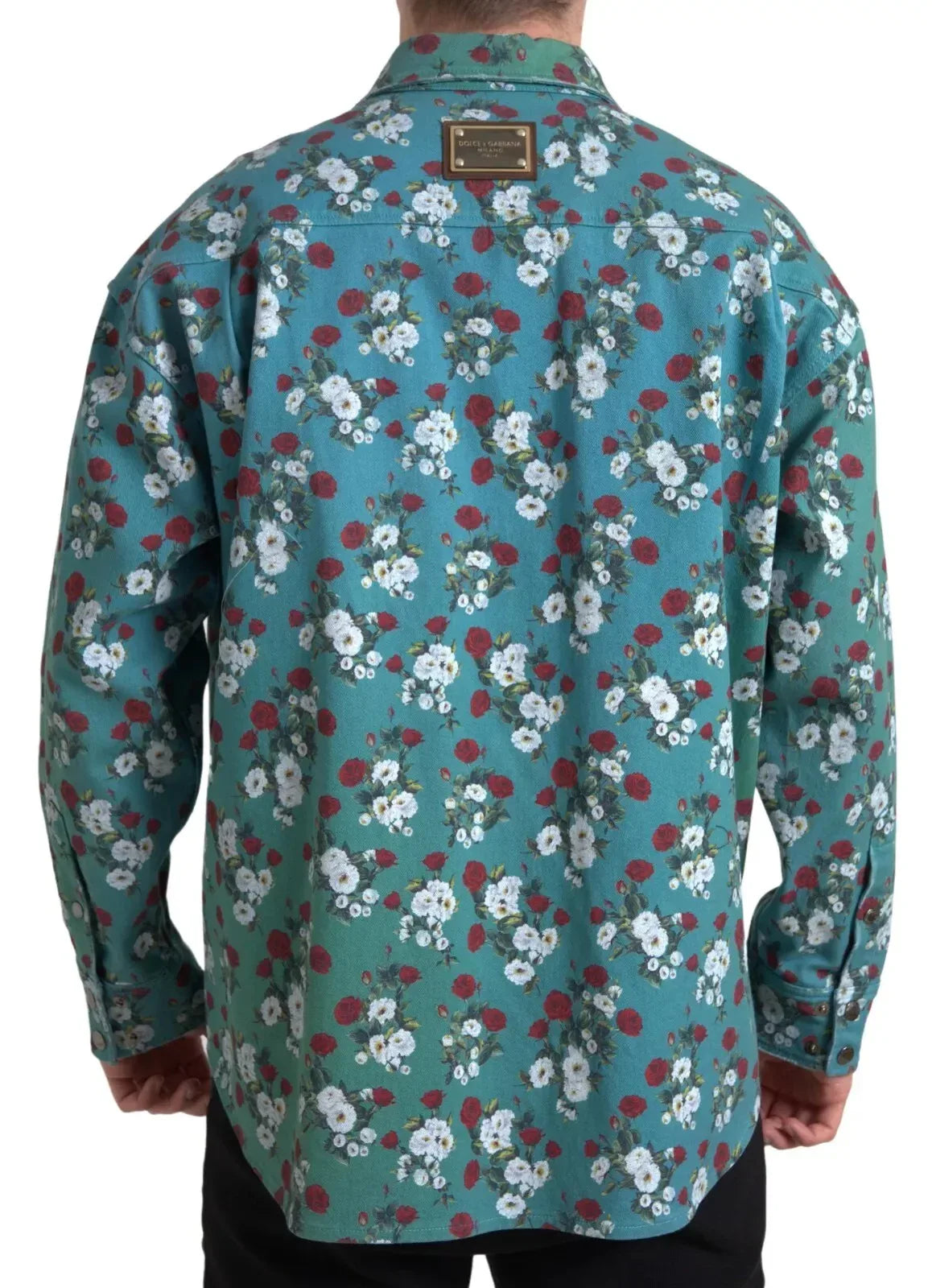 Dolce & Gabbana Blue Floral Cotton Button Down Denim Shirt - Zeiniez