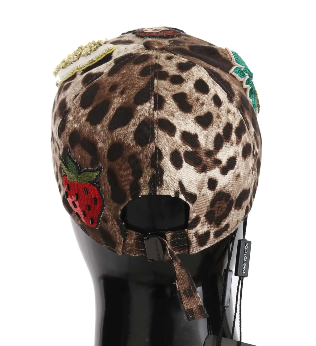 Dolce & Gabbana Brown Leopard Sequin Sicily Applique Baseball Hat - Zeiniez