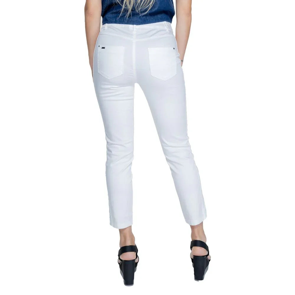 Street One White Cotton Casual Pants - Zeiniez