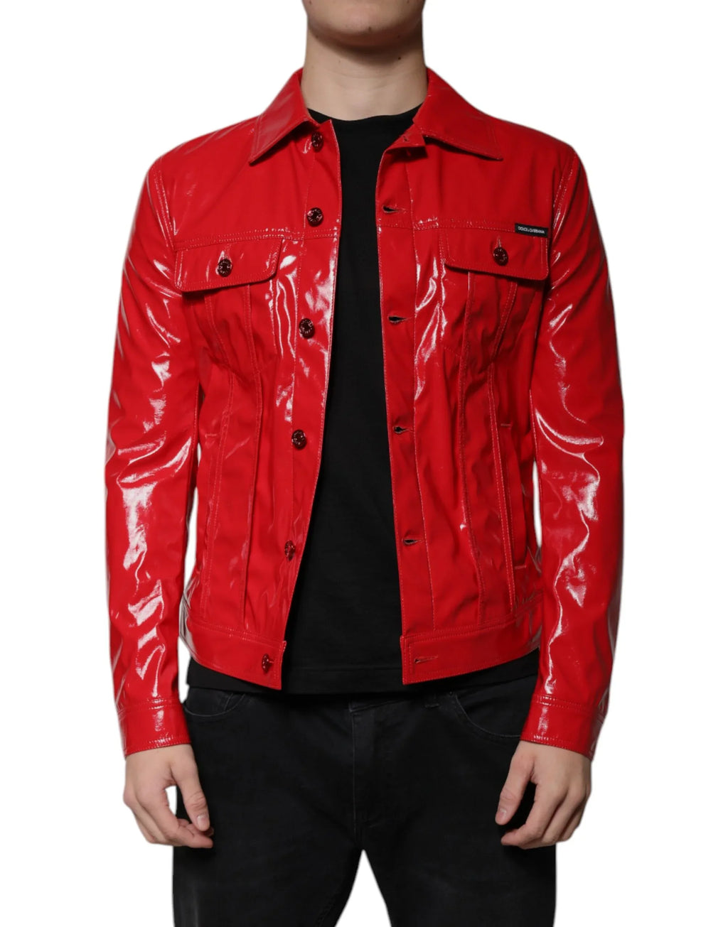 Dolce & Gabbana Red Polyester Button Down Collared Jacket - Zeiniez