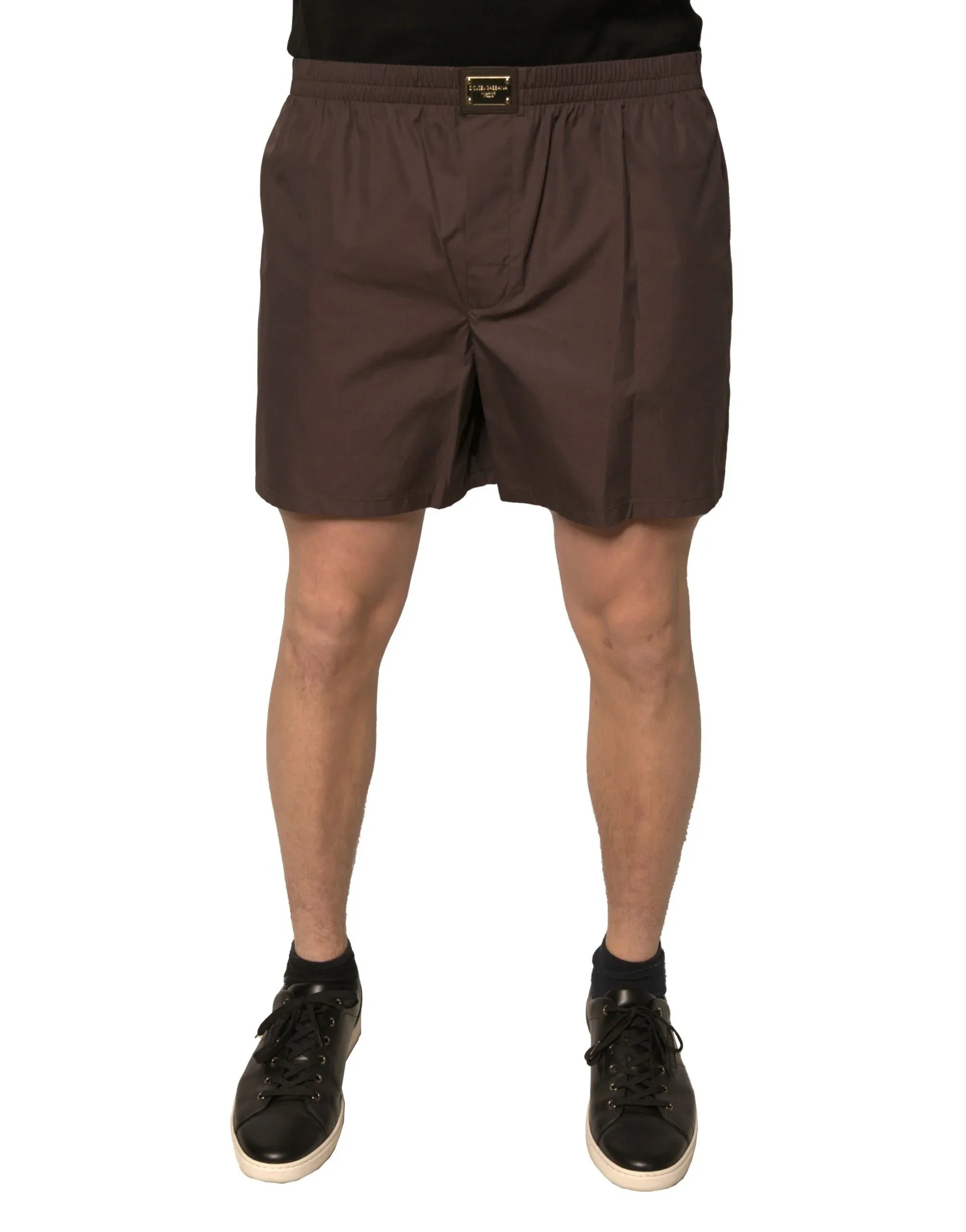 Dolce & Gabbana Brown Cotton Blend Men Mid Waist Shorts - Zeiniez