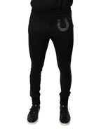 Dolce & Gabbana Black Horseshoe Embellished Wool Slim Fit Pants - Zeiniez