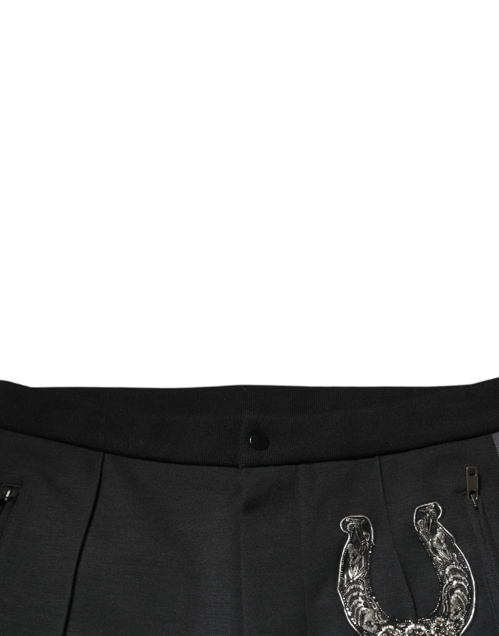 Dolce & Gabbana Black Horseshoe Embellished Wool Slim Fit Pants - Zeiniez