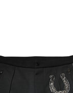 Dolce & Gabbana Black Horseshoe Embellished Wool Slim Fit Pants - Zeiniez