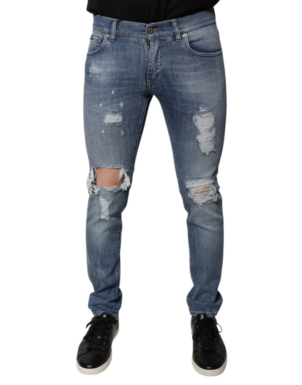 Dolce & Gabbana Blue Tattered Cotton Stretch Skinny Denim Jeans - Zeiniez