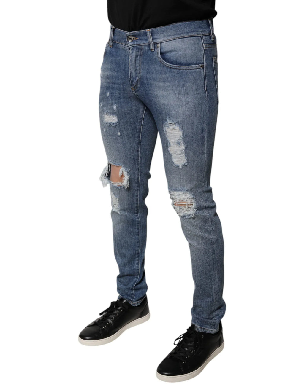 Dolce & Gabbana Blue Tattered Cotton Stretch Skinny Denim Jeans - Zeiniez