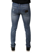 Dolce & Gabbana Blue Tattered Cotton Stretch Skinny Denim Jeans - Zeiniez