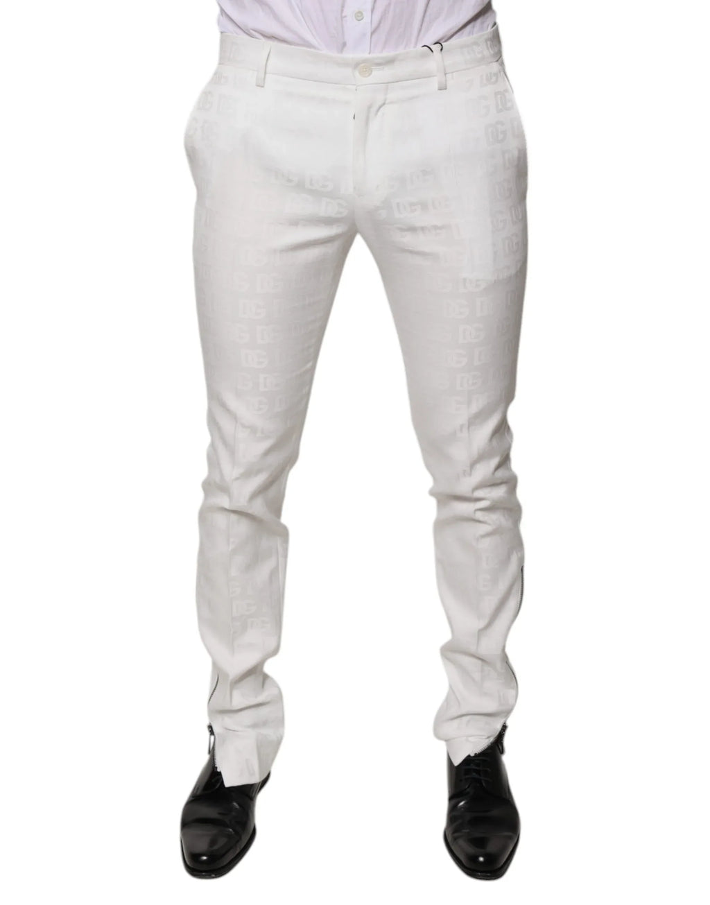 Dolce & Gabbana White Cotton Tapered Formal Dress Pants - Zeiniez