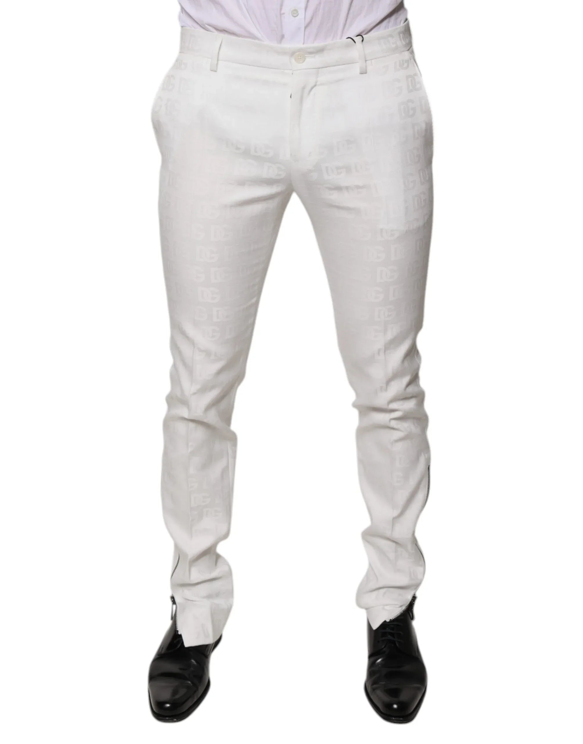 Dolce & Gabbana White Cotton Tapered Formal Dress Pants - Zeiniez