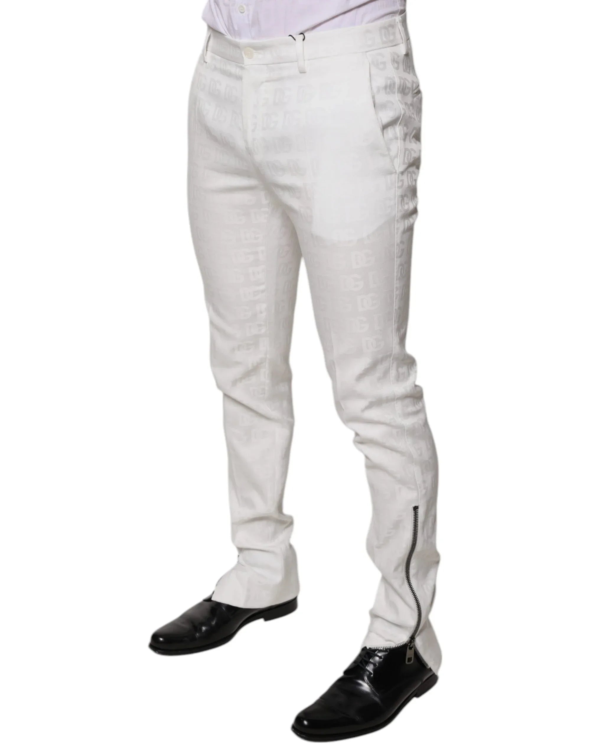 Dolce & Gabbana White Cotton Tapered Formal Dress Pants - Zeiniez