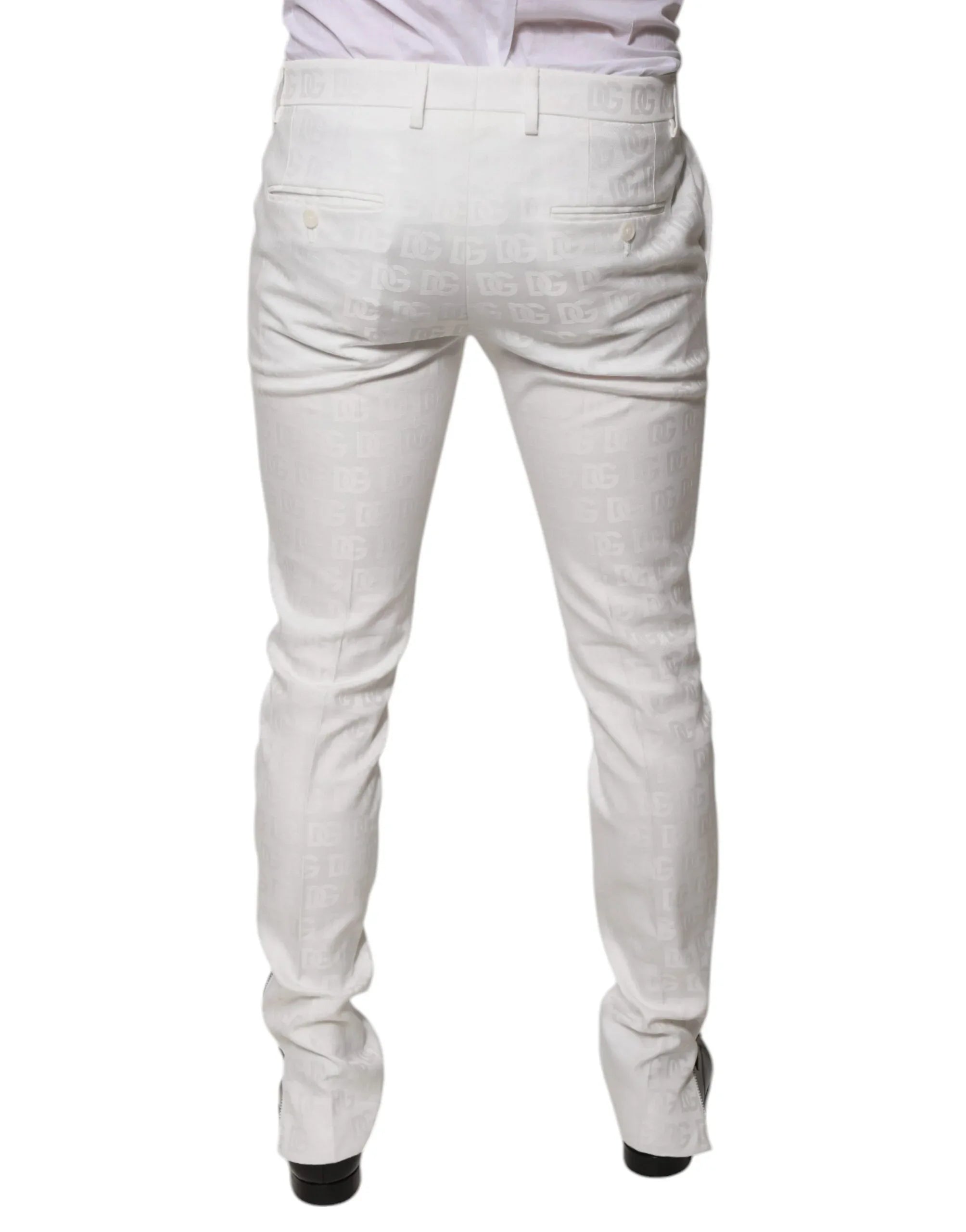 Dolce & Gabbana White Cotton Tapered Formal Dress Pants - Zeiniez