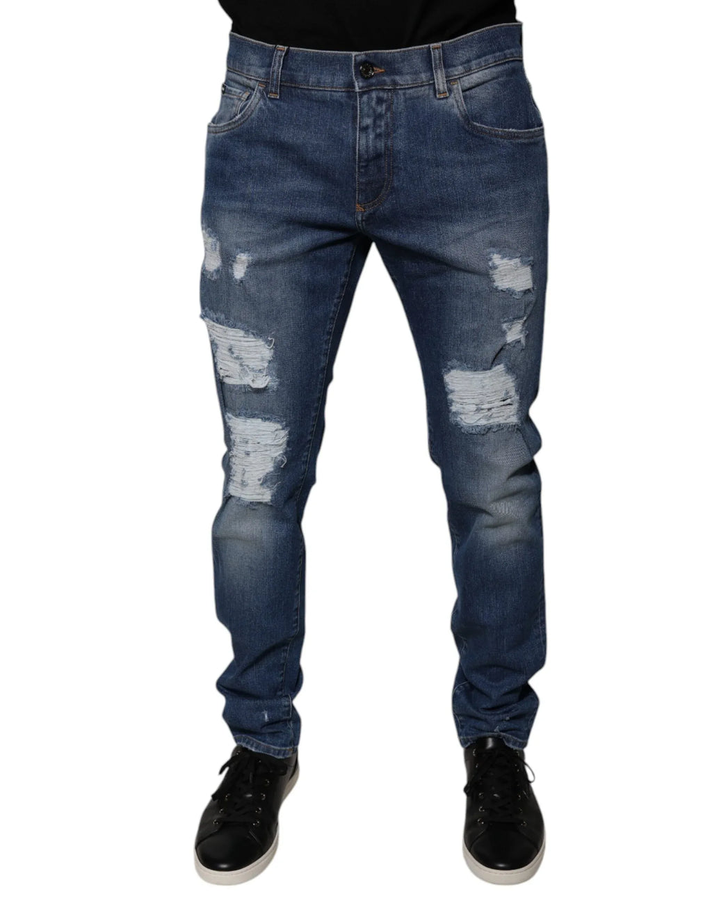 Dolce & Gabbana Blue Cotton Tattered Skinny Denim Jeans - Zeiniez