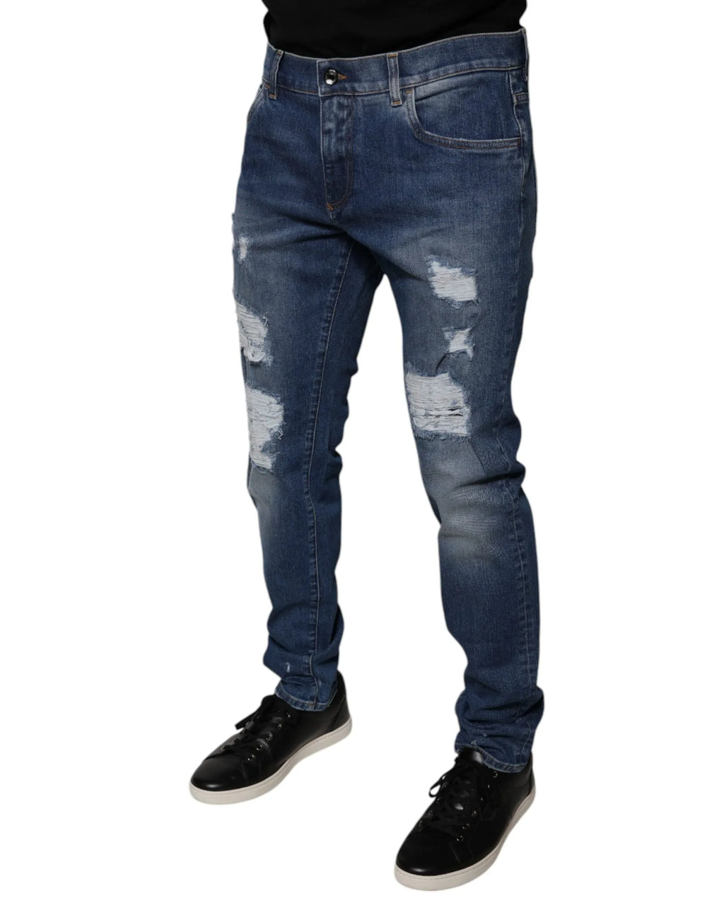 Dolce & Gabbana Blue Cotton Tattered Skinny Denim Jeans - Zeiniez