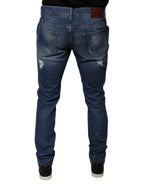Dolce & Gabbana Blue Cotton Tattered Skinny Denim Jeans - Zeiniez