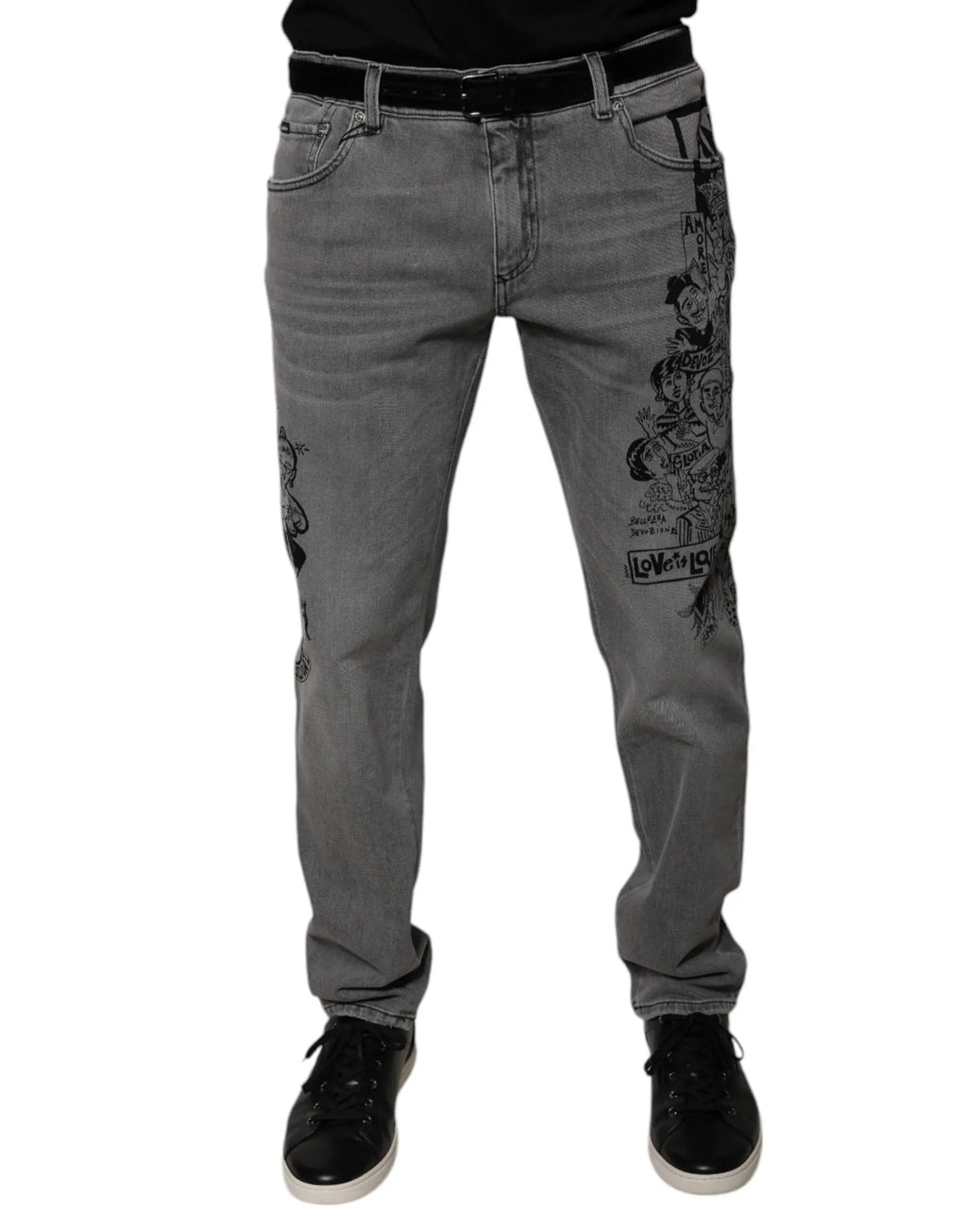Dolce & Gabbana Gray Graphic Print Cotton Skinny Denim Jeans - Zeiniez