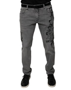 Dolce & Gabbana Gray Graphic Print Cotton Skinny Denim Jeans - Zeiniez