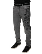 Dolce & Gabbana Gray Graphic Print Cotton Skinny Denim Jeans - Zeiniez