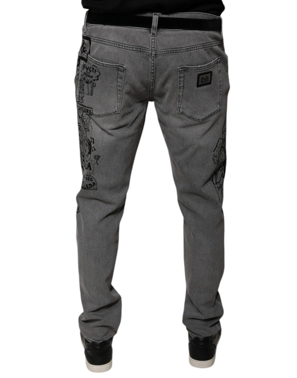 Dolce & Gabbana Gray Graphic Print Cotton Skinny Denim Jeans - Zeiniez