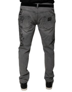 Dolce & Gabbana Gray Graphic Print Cotton Skinny Denim Jeans - Zeiniez