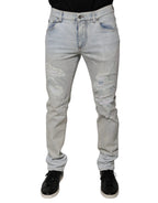 Dolce & Gabbana Light Blue Cotton Blend Tattered Skinny Denim Jeans - Zeiniez