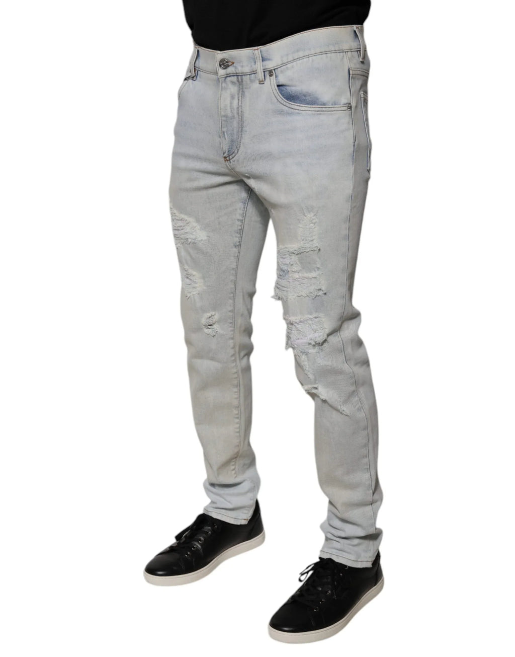 Dolce & Gabbana Light Blue Cotton Blend Tattered Skinny Denim Jeans - Zeiniez