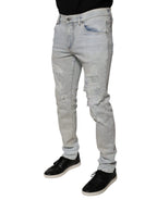 Dolce & Gabbana Light Blue Cotton Blend Tattered Skinny Denim Jeans - Zeiniez