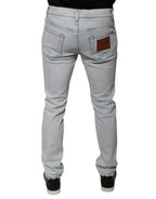 Dolce & Gabbana Light Blue Cotton Blend Tattered Skinny Denim Jeans - Zeiniez