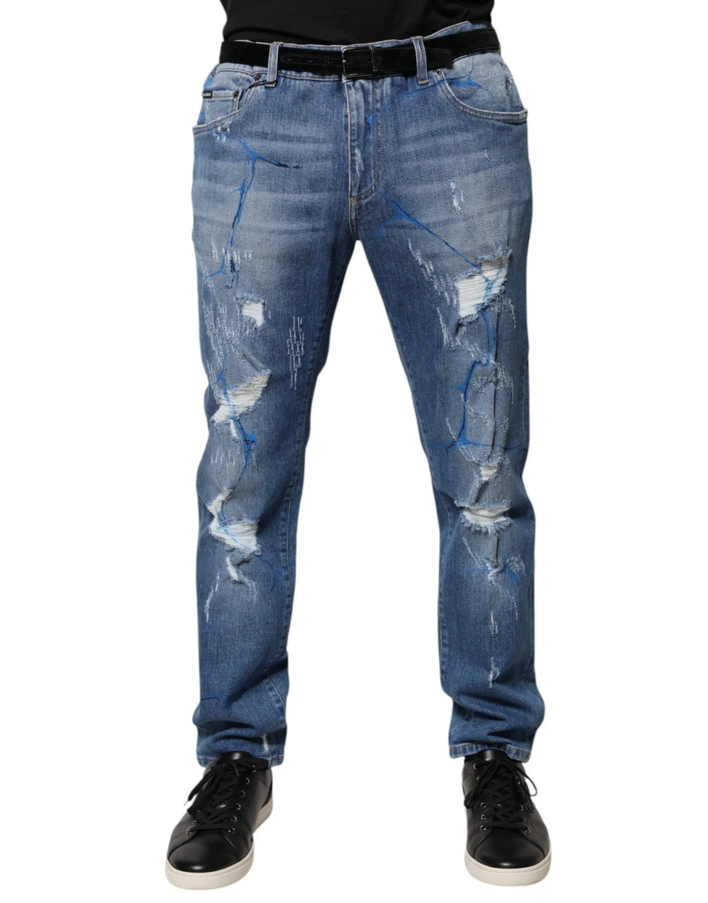 Dolce & Gabbana Blue Cotton Stretch Tattered Skinny Denim Jeans - Zeiniez