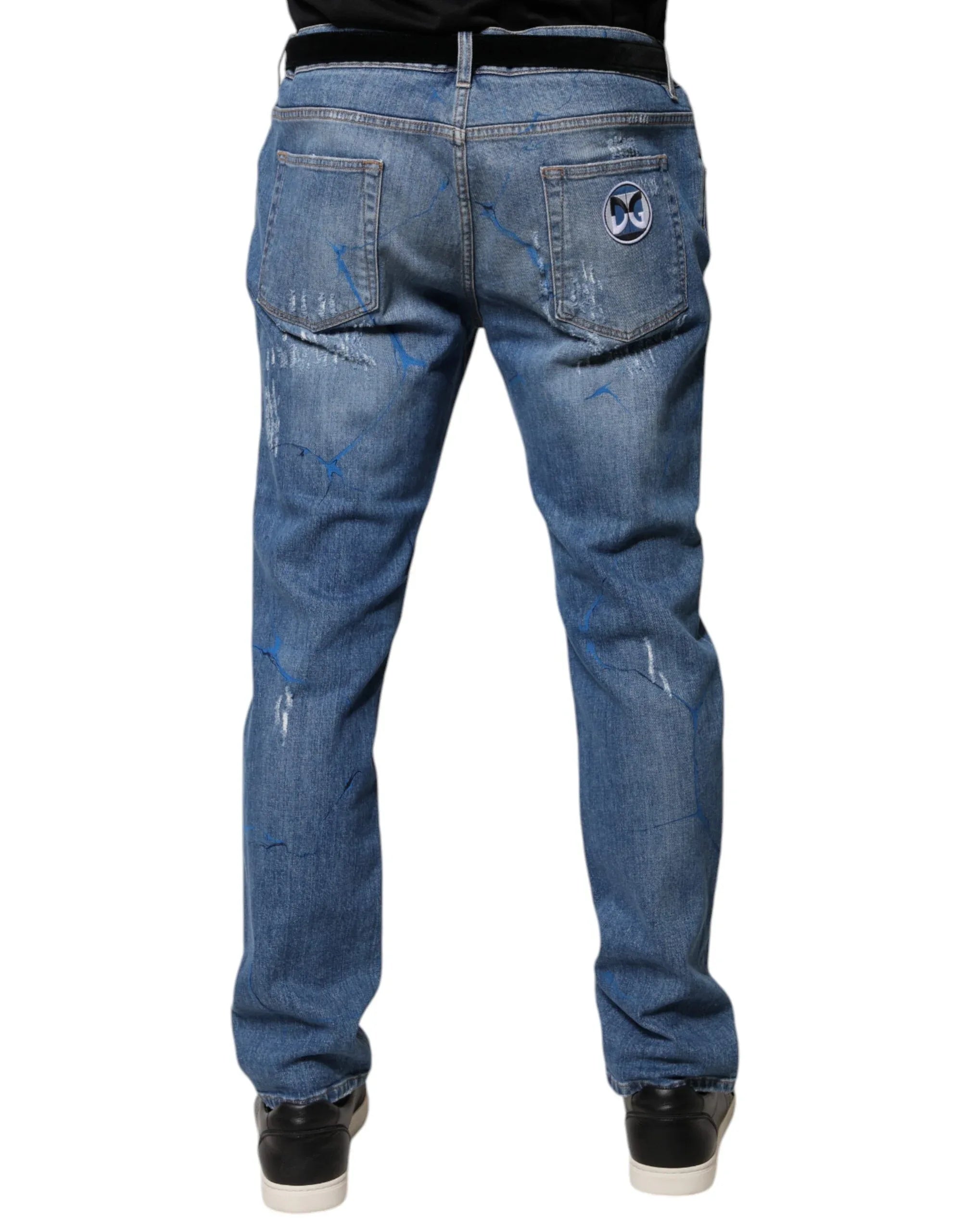 Dolce & Gabbana Blue Cotton Stretch Tattered Skinny Denim Jeans - Zeiniez
