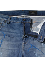 Dolce & Gabbana Blue Cotton Stretch Tattered Skinny Denim Jeans - Zeiniez
